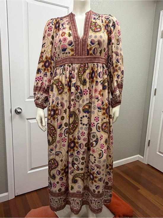 Boden Dresses & Skirts - Boden Paisley Floral Long Sleeve Boho Maxi Dress - Cream, Pink, Green, Brown
